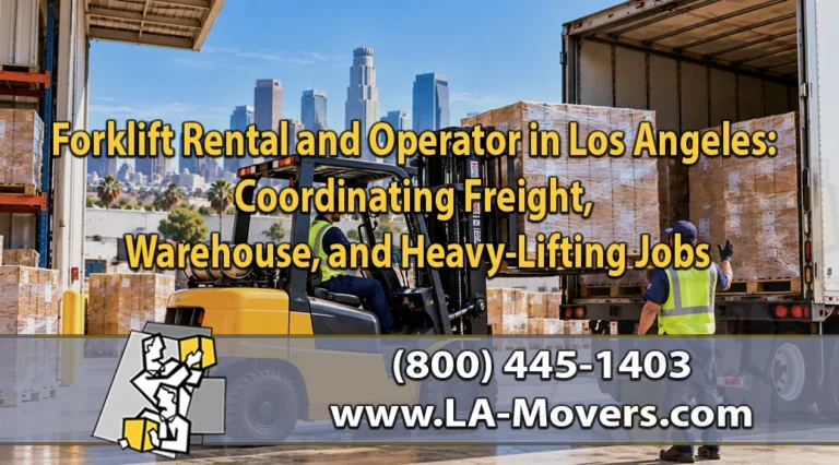 Forklift rental and operator loading palletized freight at a commercial warehouse