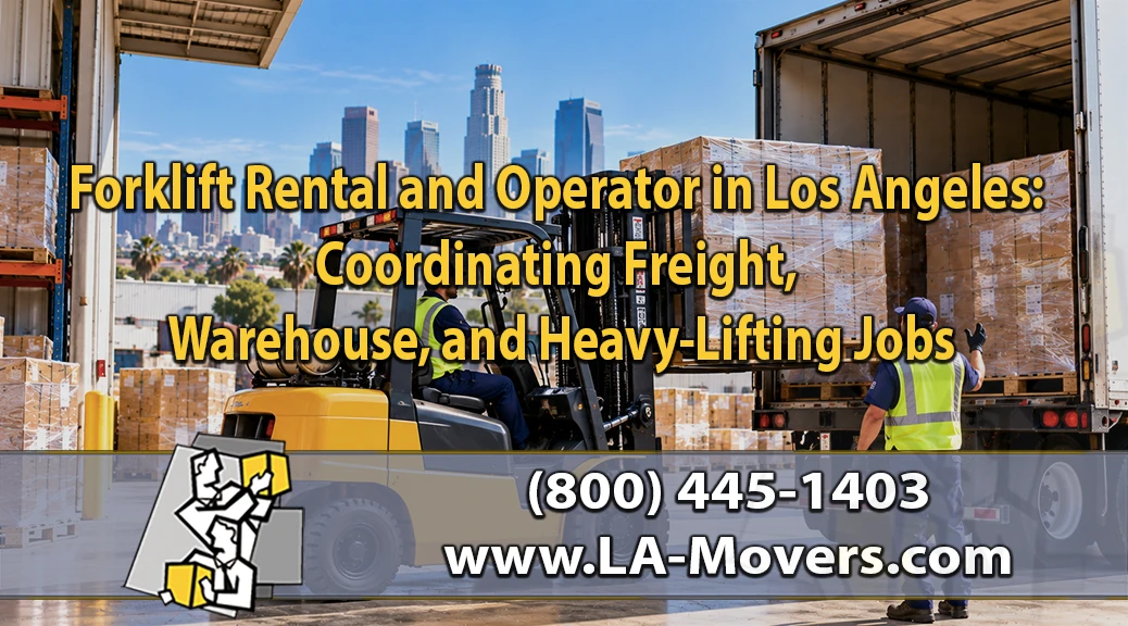 Forklift rental and operator loading palletized freight at a commercial warehouse